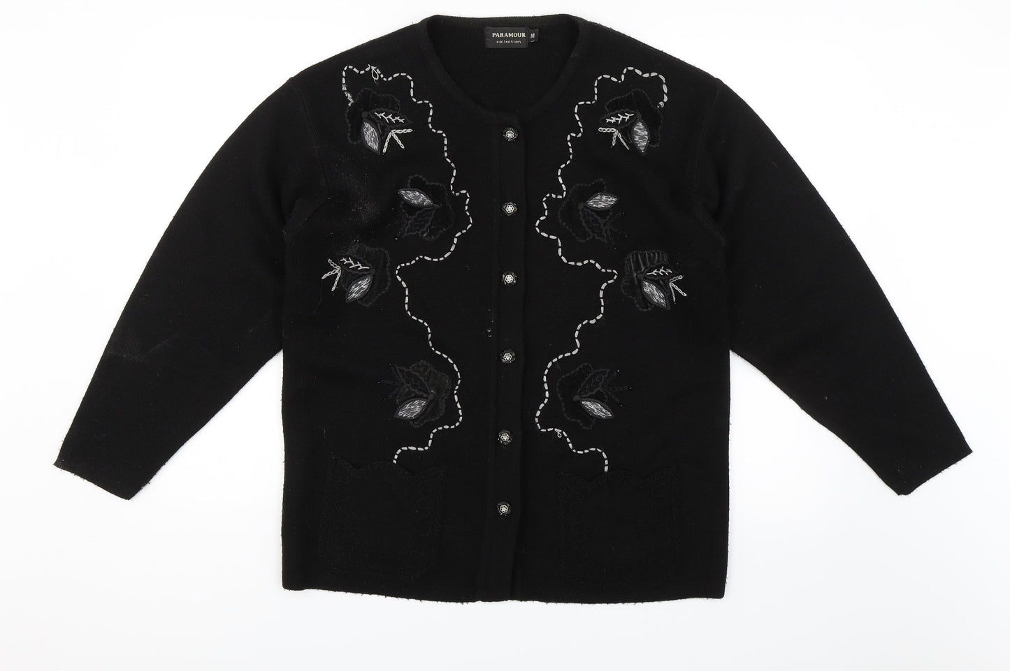 Paramour Womens Black Floral  Cardigan Jumper Size M