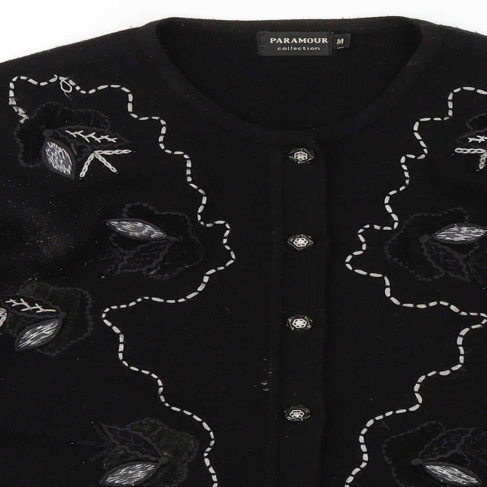 Paramour Womens Black Floral  Cardigan Jumper Size M