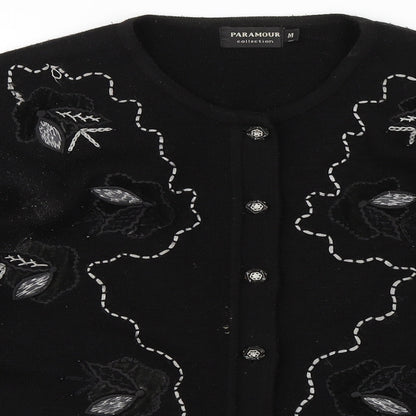 Paramour Womens Black Floral  Cardigan Jumper Size M
