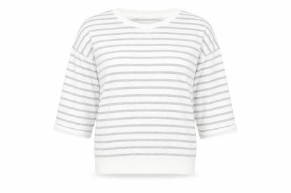 Front view of Atmosphere women’s white striped jumper, size UK 8
