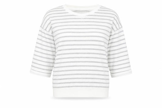 Front view of Atmosphere women’s white striped jumper, size UK 8