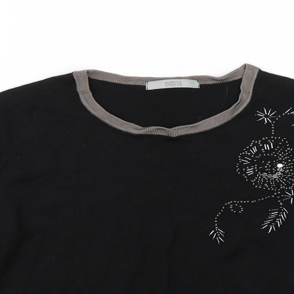 Marks and Spencer Womens Black   Basic Blouse Size 12  - Flower