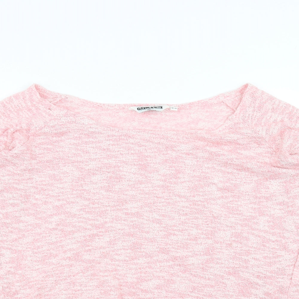 Close-up detail of Generation girls’ pink basic t-shirt, size 14-15, years