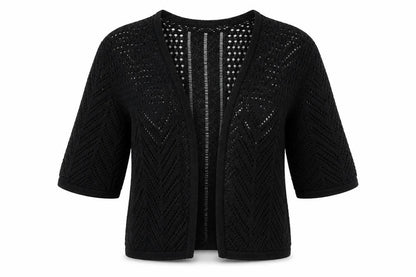 Front view of Soon women’s black cardigan jumper, size UK 10