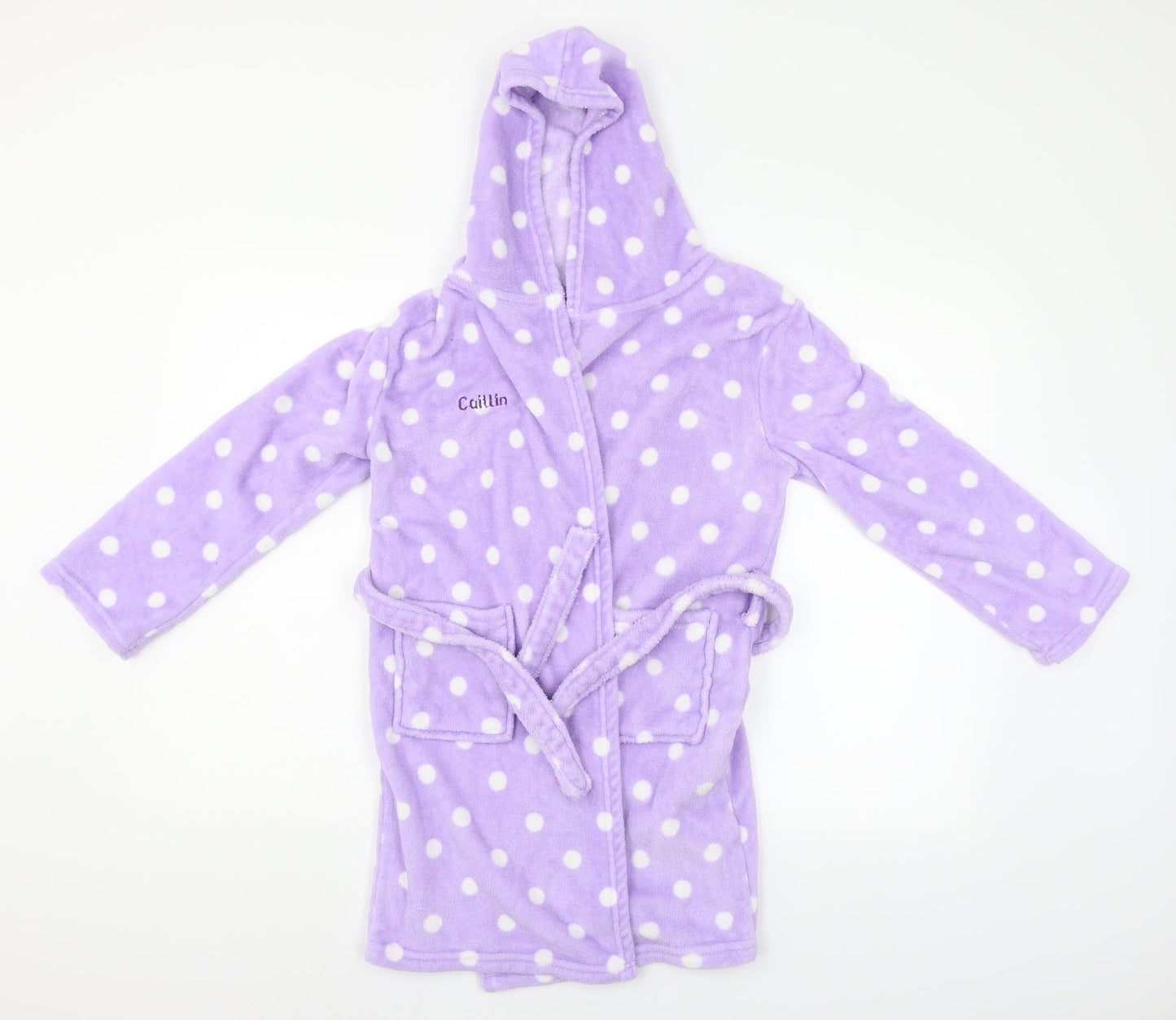 Preworn Girls Purple Polka Dot   Robe Size 10-11 Years  - Caitlin embroidered on