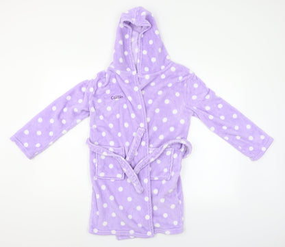 Preworn Girls Purple Polka Dot   Robe Size 10-11 Years  - Caitlin embroidered on