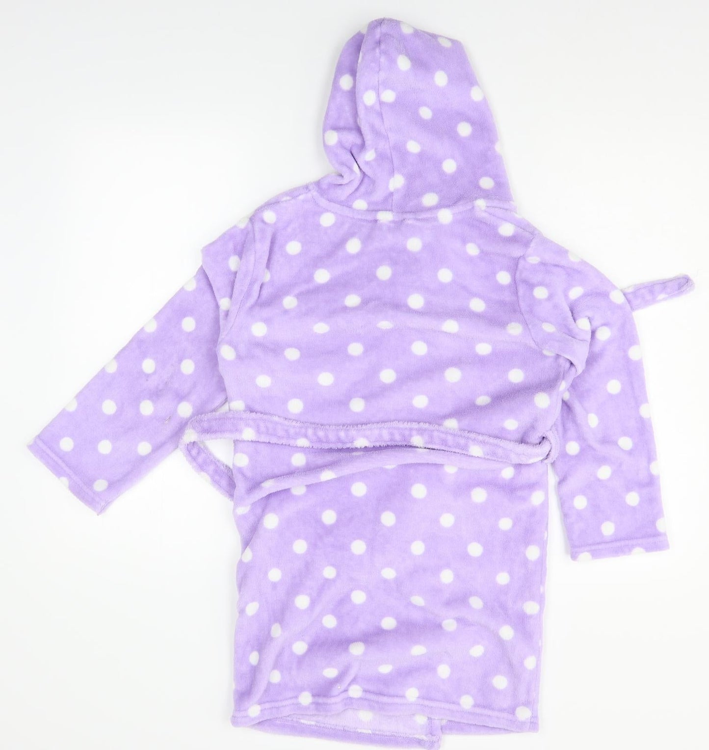 Preworn Girls Purple Polka Dot   Robe Size 10-11 Years  - Caitlin embroidered on