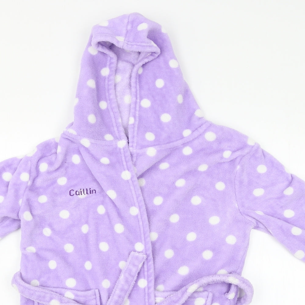 Preworn Girls Purple Polka Dot   Robe Size 10-11 Years  - Caitlin embroidered on