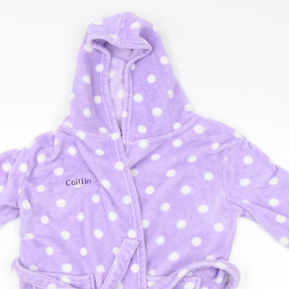 Preworn Girls Purple Polka Dot   Robe Size 10-11 Years  - Caitlin embroidered on