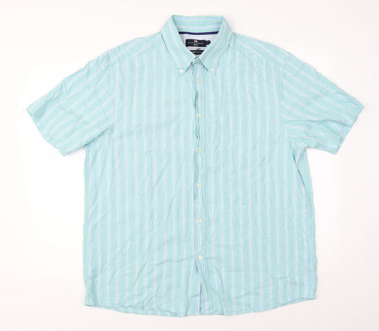 Mens UK Size L Marks & Spencer Green  Button-Up Short Sleeve Casual Shirt