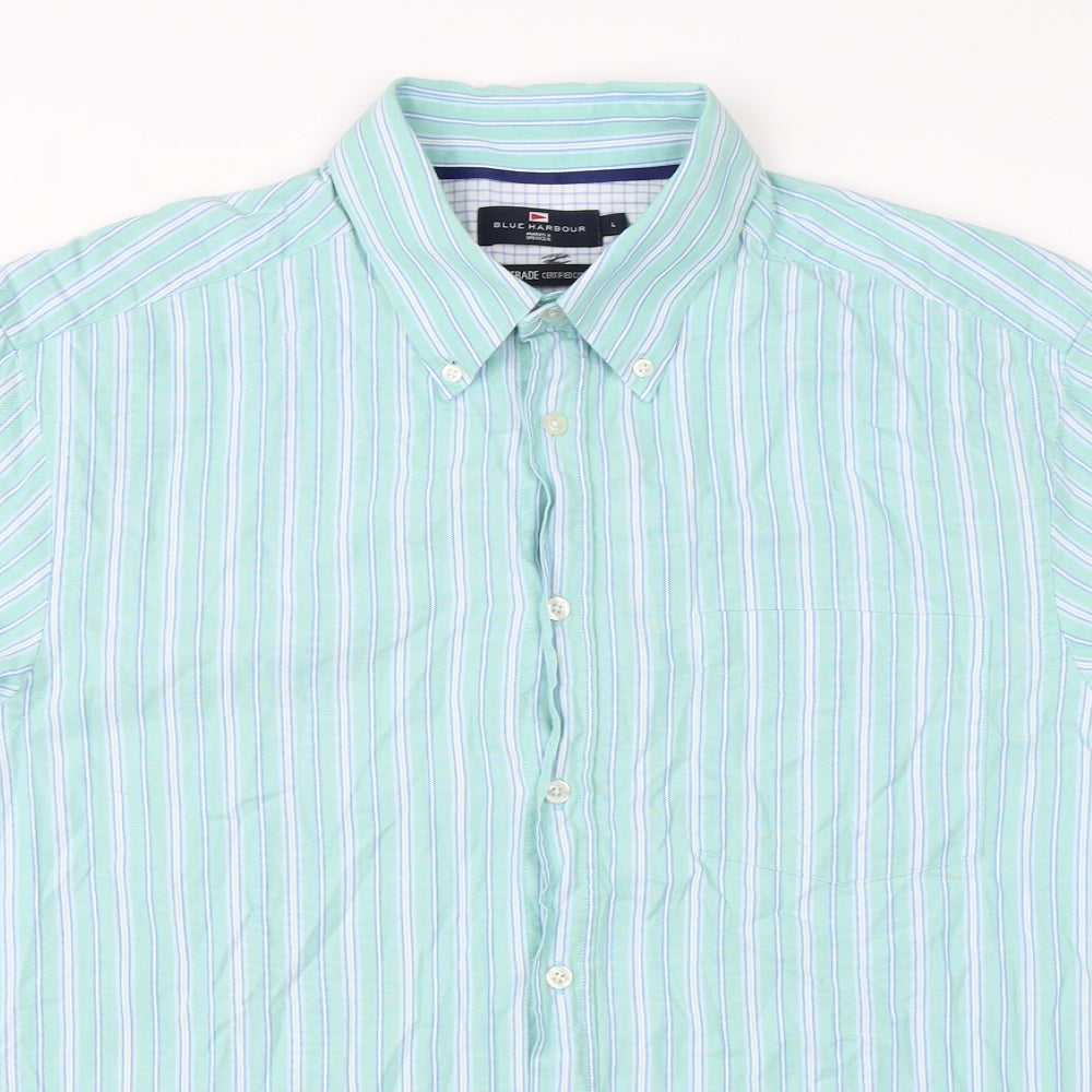Mens UK Size L Marks & Spencer Green  Button-Up Short Sleeve Casual Shirt