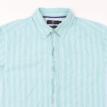 Mens UK Size L Marks & Spencer Green  Button-Up Short Sleeve Casual Shirt