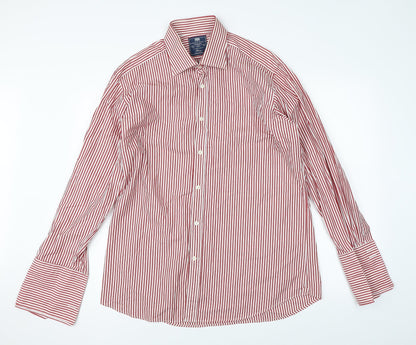 Hawes & Curtis Mens Red Striped   Button-Up Size L