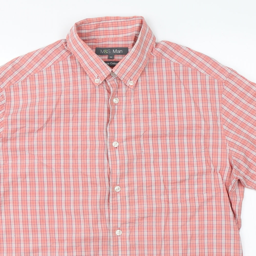 Mens UK Size M Marks & Spencer Red  Button-Up Long Sleeve Casual Shirt