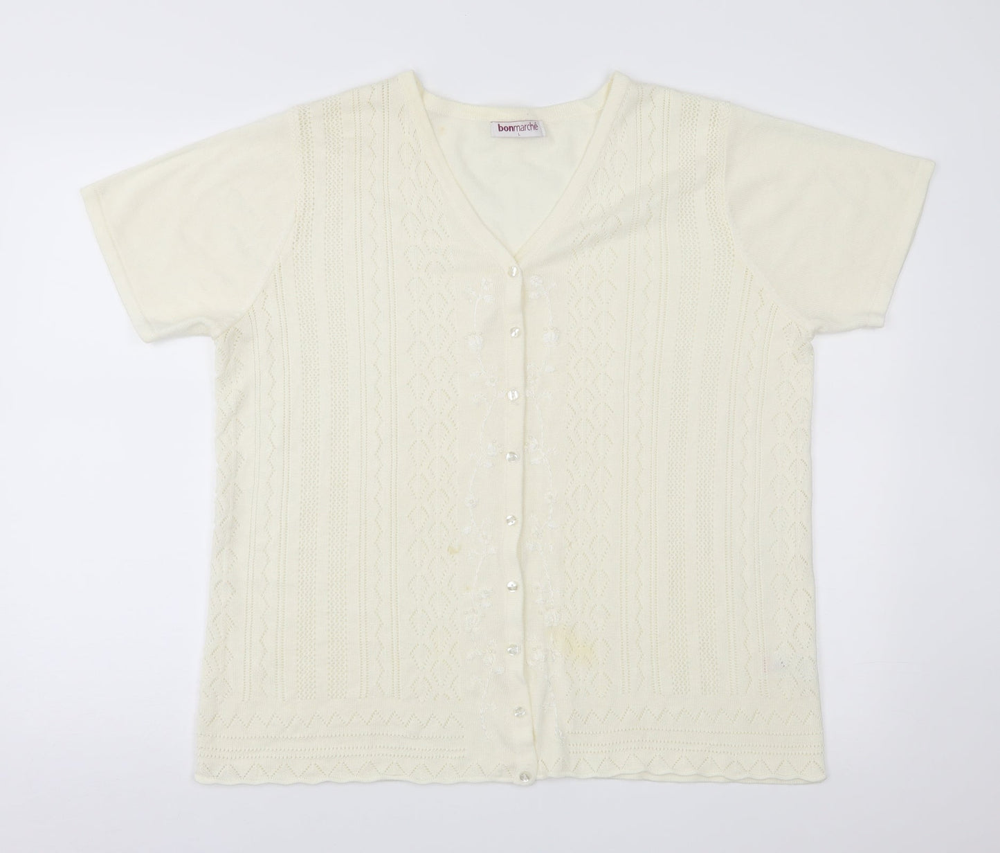 Bonmarché Womens Ivory Floral Knit Cardigan Jumper Size L