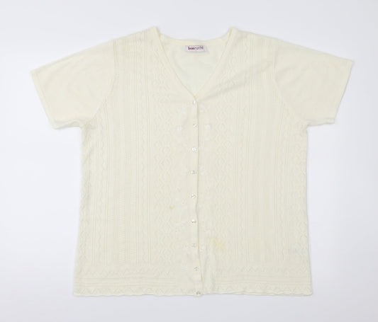 Bonmarché Womens Ivory Floral Knit Cardigan Jumper Size L