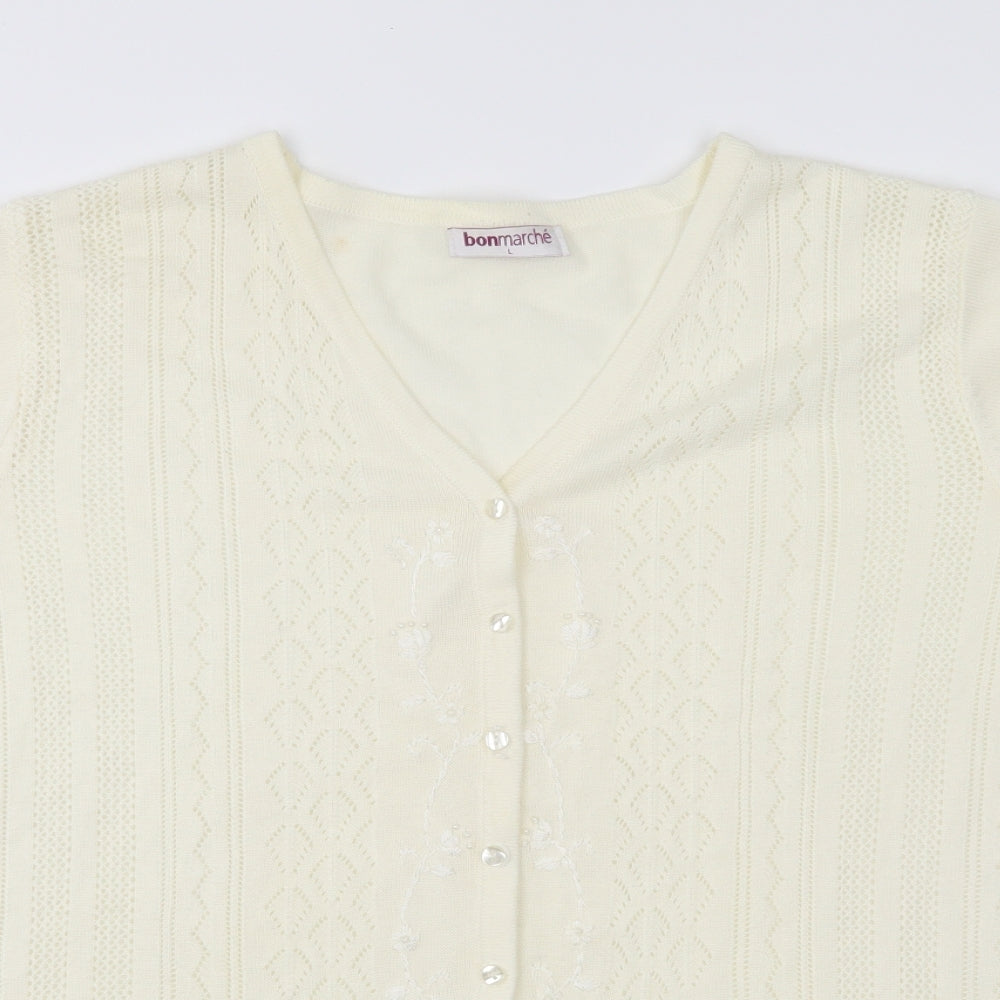 Bonmarché Womens Ivory Floral Knit Cardigan Jumper Size L