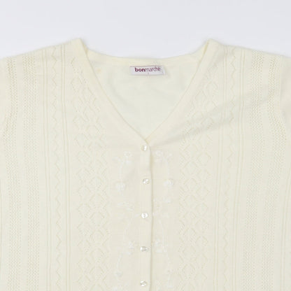 Bonmarché Womens Ivory Floral Knit Cardigan Jumper Size L