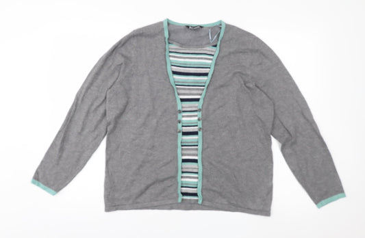 Bonmarché Womens Grey Striped Knit Pullover Jumper Size 16