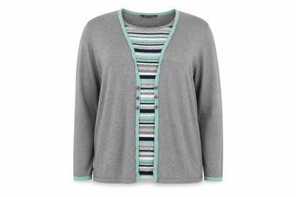 Bonmarché Womens Grey Striped Knit Pullover Jumper Size 16