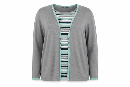 Bonmarché Womens Grey Striped Knit Pullover Jumper Size 16