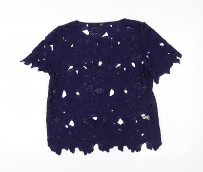 F&F Womens Blue Floral Lace Basic T-Shirt Size 10