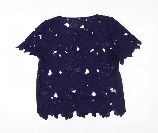 F&F Womens Blue Floral Lace Basic T-Shirt Size 10