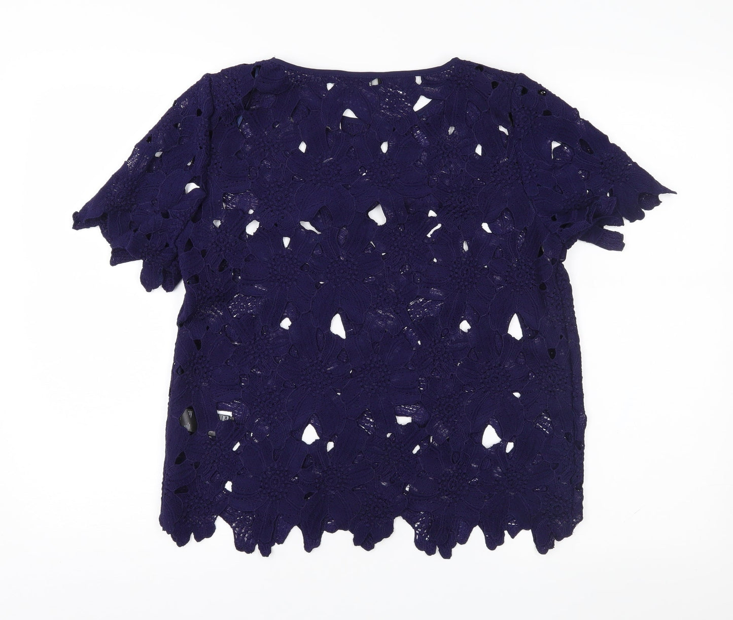 F&F Womens Blue Floral Lace Basic T-Shirt Size 10