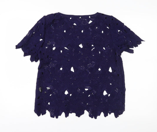 F&F Womens Blue Floral Lace Basic T-Shirt Size 10