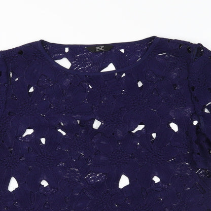 F&F Womens Blue Floral Lace Basic T-Shirt Size 10