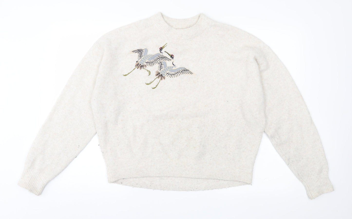 H&M Womens Ivory  Knit Pullover Jumper Size 8  - bird