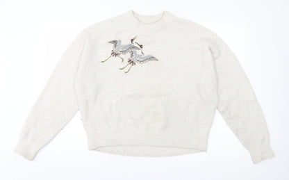 H&M Womens Ivory  Knit Pullover Jumper Size 8  - bird