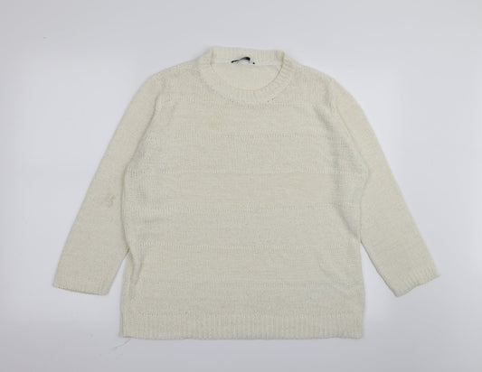 Front view of DASH women’s white jumper, size UK 16