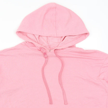 Close-up detail of Cooperative women’s pink pullover hoodie, size L