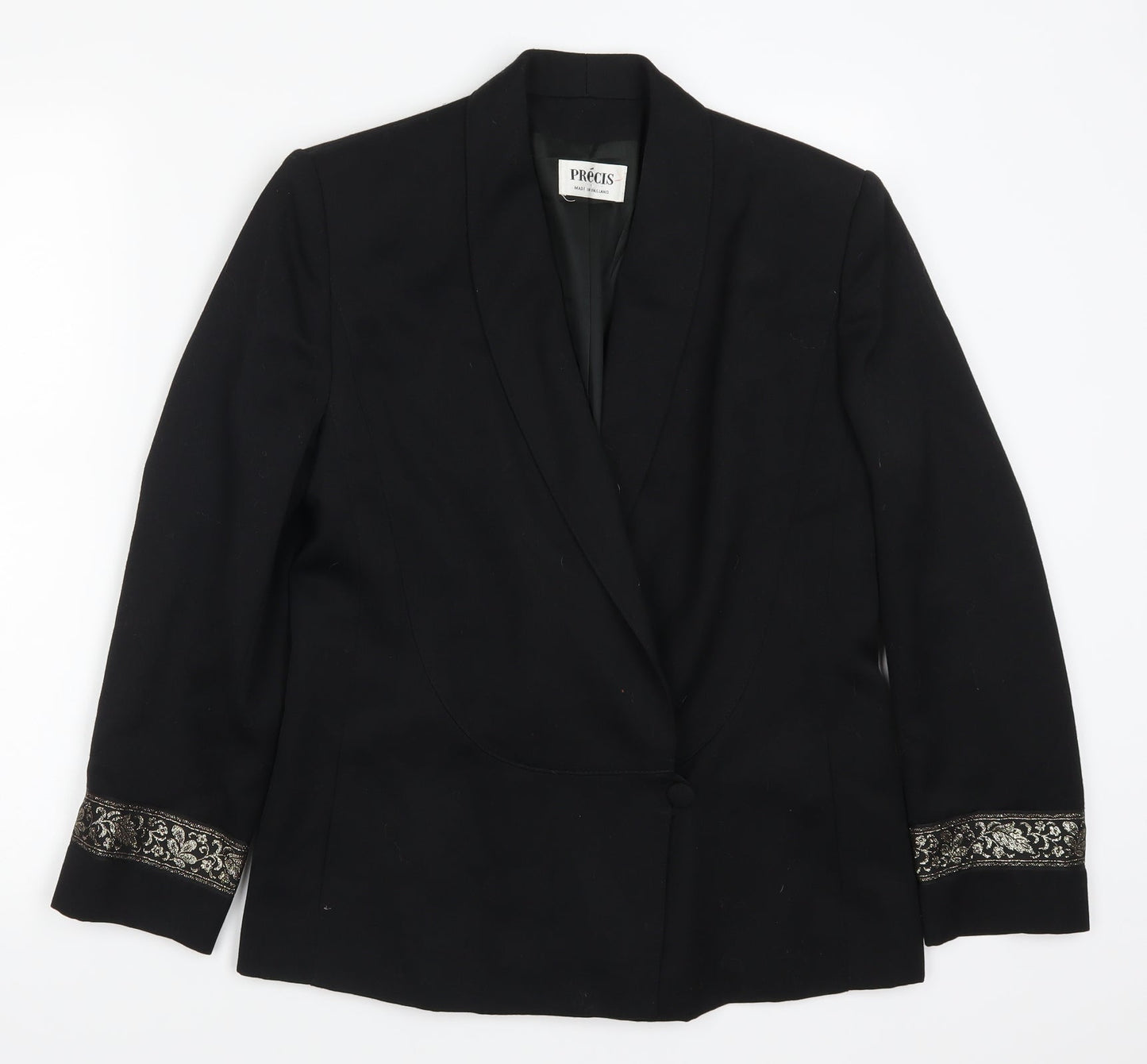 Precis Womens Black   Jacket Suit Jacket Size 10  - Embroidered Sleeve Detail