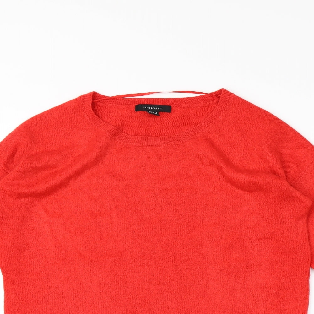 Close-up detail of Atmosphere women’s red jumper, size UK 8