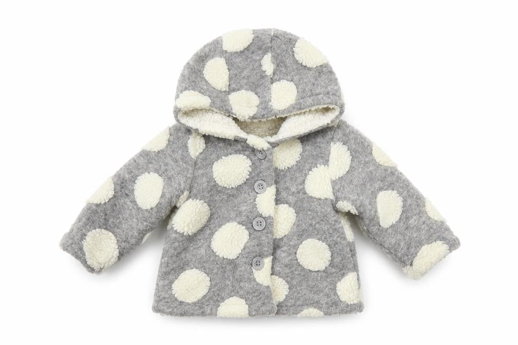 Front view of M&Co Baby Grey Polka Dot Jacket, size 9-12, Months