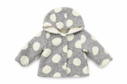 Front view of M&Co Baby Grey Polka Dot Jacket, size 9-12, Months
