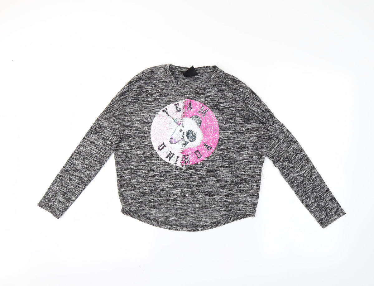 YD Girls Grey   Pullover Jumper Size 8-9 Years  - Reversible sequins
