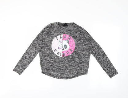 YD Girls Grey   Pullover Jumper Size 8-9 Years  - Reversible sequins