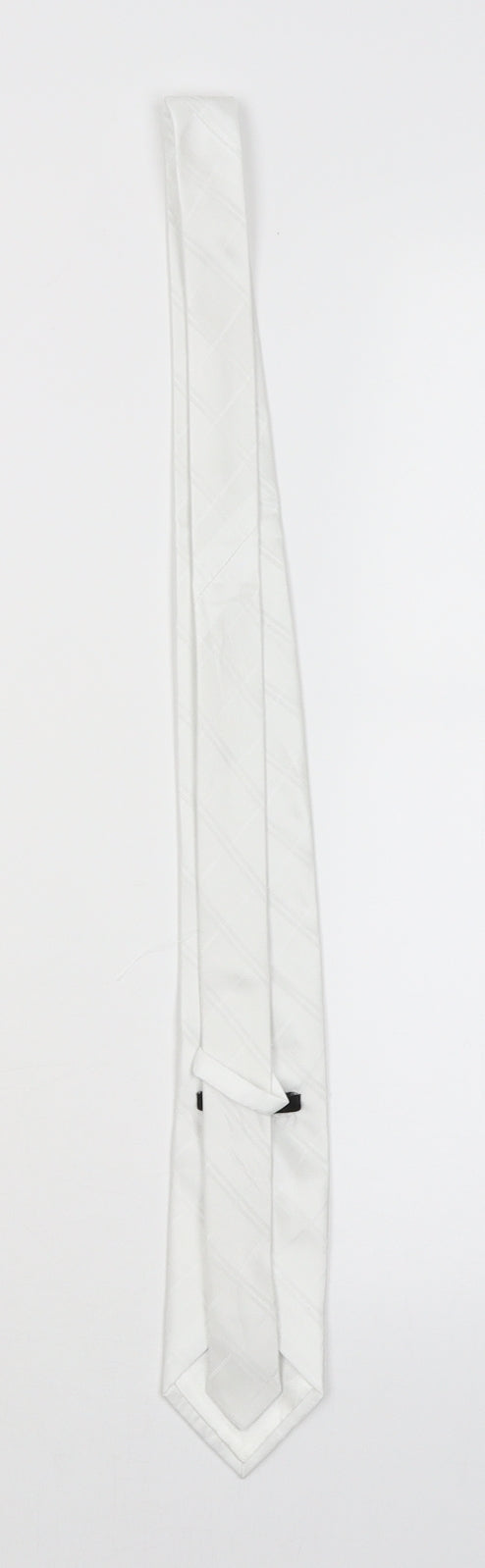 Mens Cedar Wood State White Striped  Pointed Tie