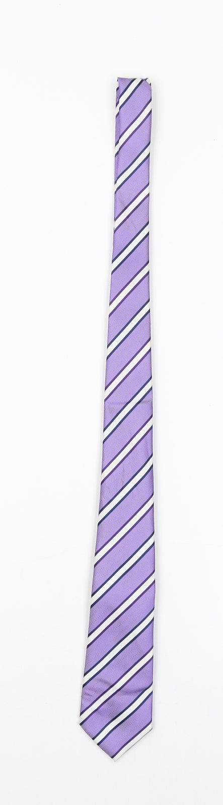 Mens George Purple Striped  Pointed Tie