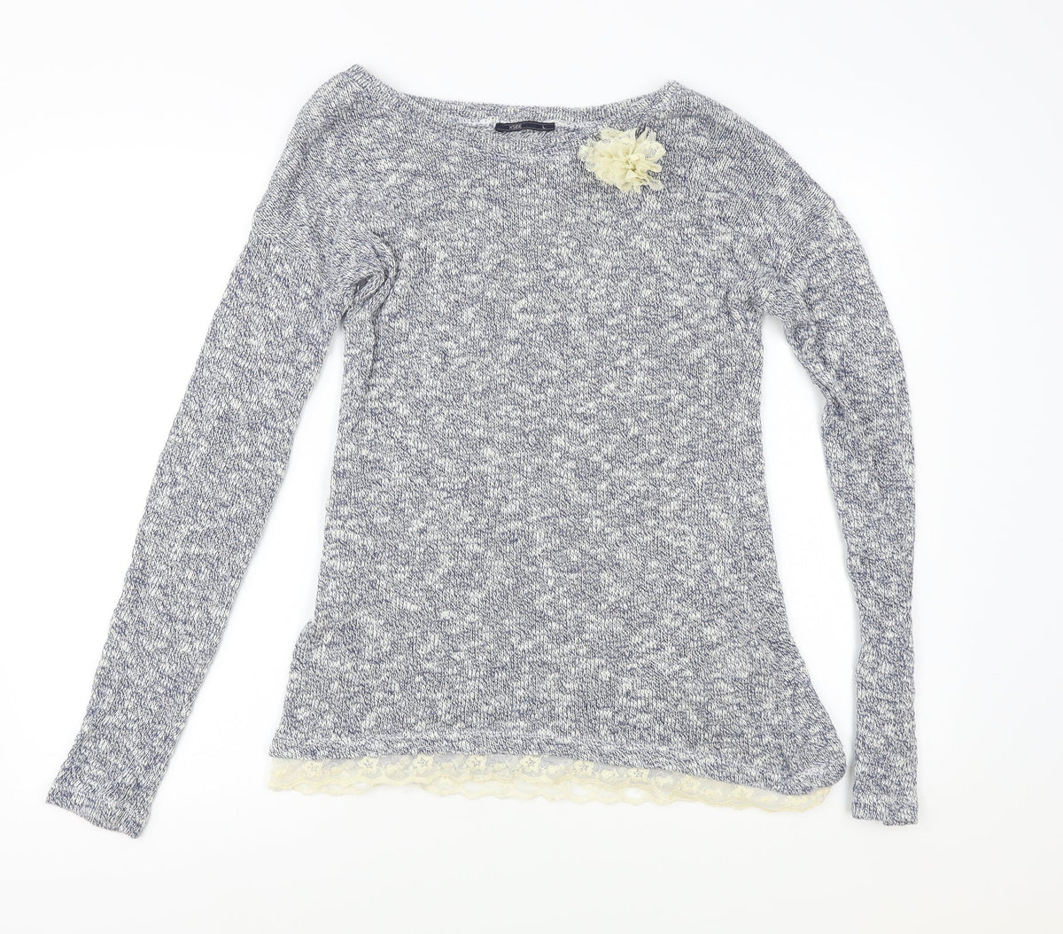 Front view of Xside women’s blue geometric jumper, size L