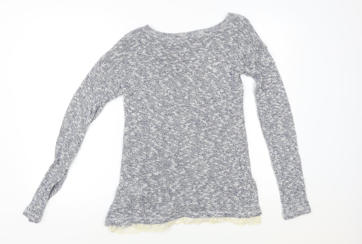 Back view of Xside women’s blue geometric jumper, size L