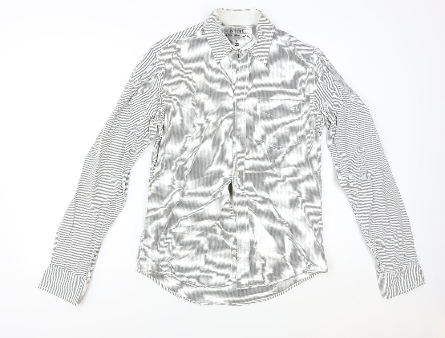 FNDM Mens Grey Striped   Button-Up Size S