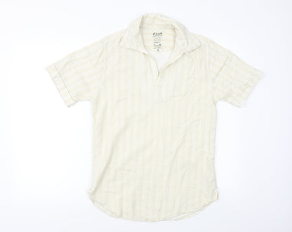 Mens UK Size S Denim 73 Beige  Button-Up Short Sleeve Casual Shirt