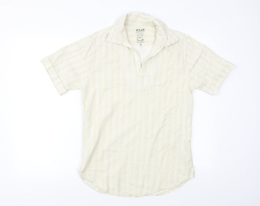 Mens UK Size S Denim 73 Beige  Button-Up Short Sleeve Casual Shirt