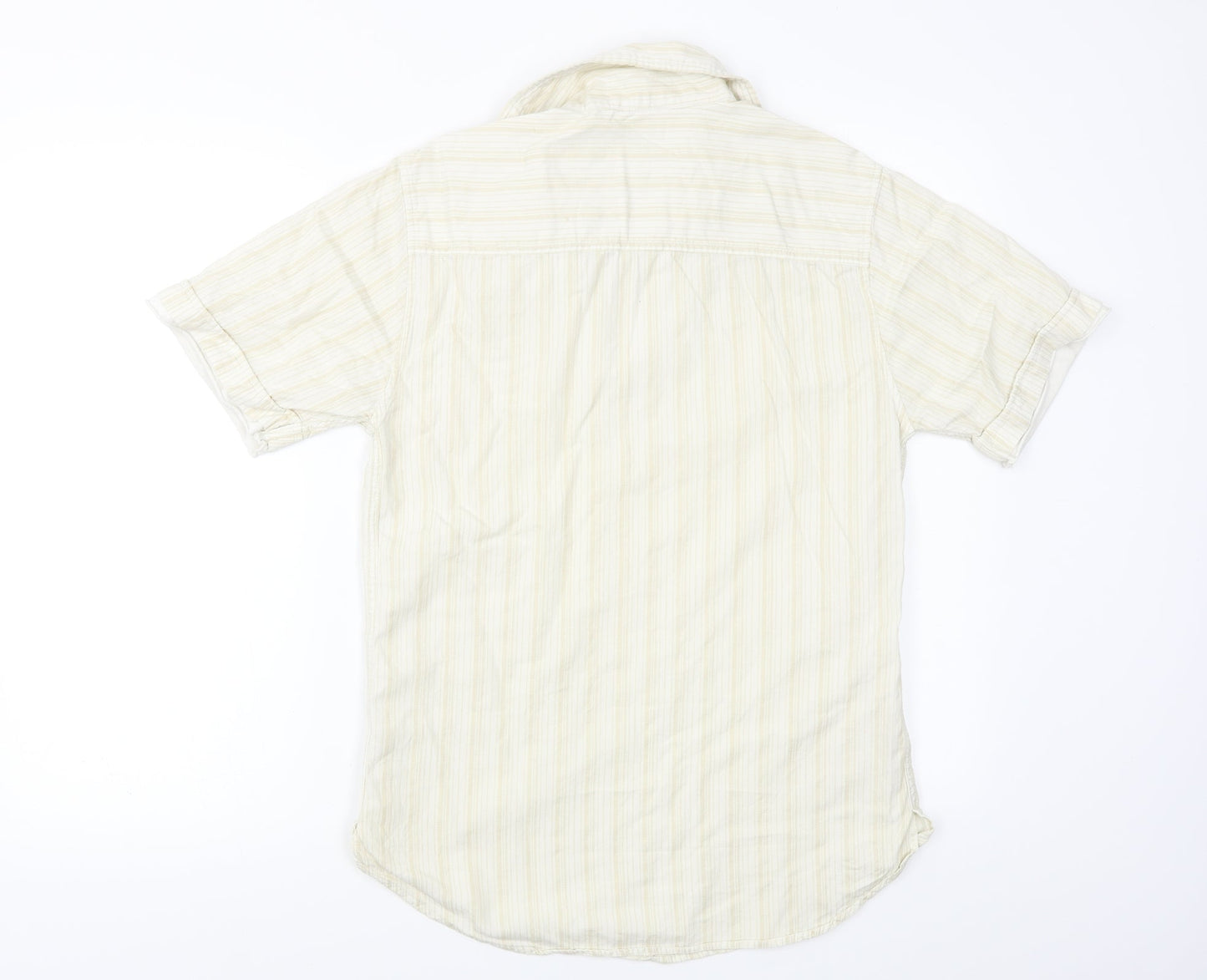 Mens UK Size S Denim 73 Beige  Button-Up Short Sleeve Casual Shirt