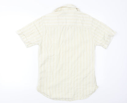 Mens UK Size S Denim 73 Beige  Button-Up Short Sleeve Casual Shirt
