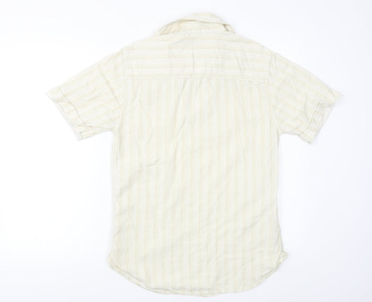 Mens UK Size S Denim 73 Beige  Button-Up Short Sleeve Casual Shirt
